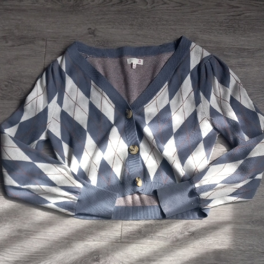 Blue and White Argyle Women's Sweater